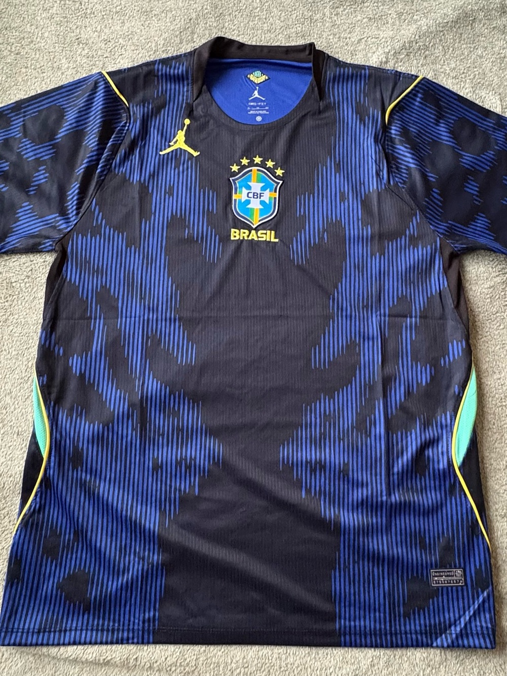 Jordan Brasil Soccer Jersey - Blue & Black with Yellow Accents
